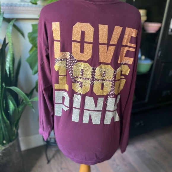 Rare VS PINK 1986 Bling Ling Sleeve T-shirt - Size Large - Picture 1 of 9